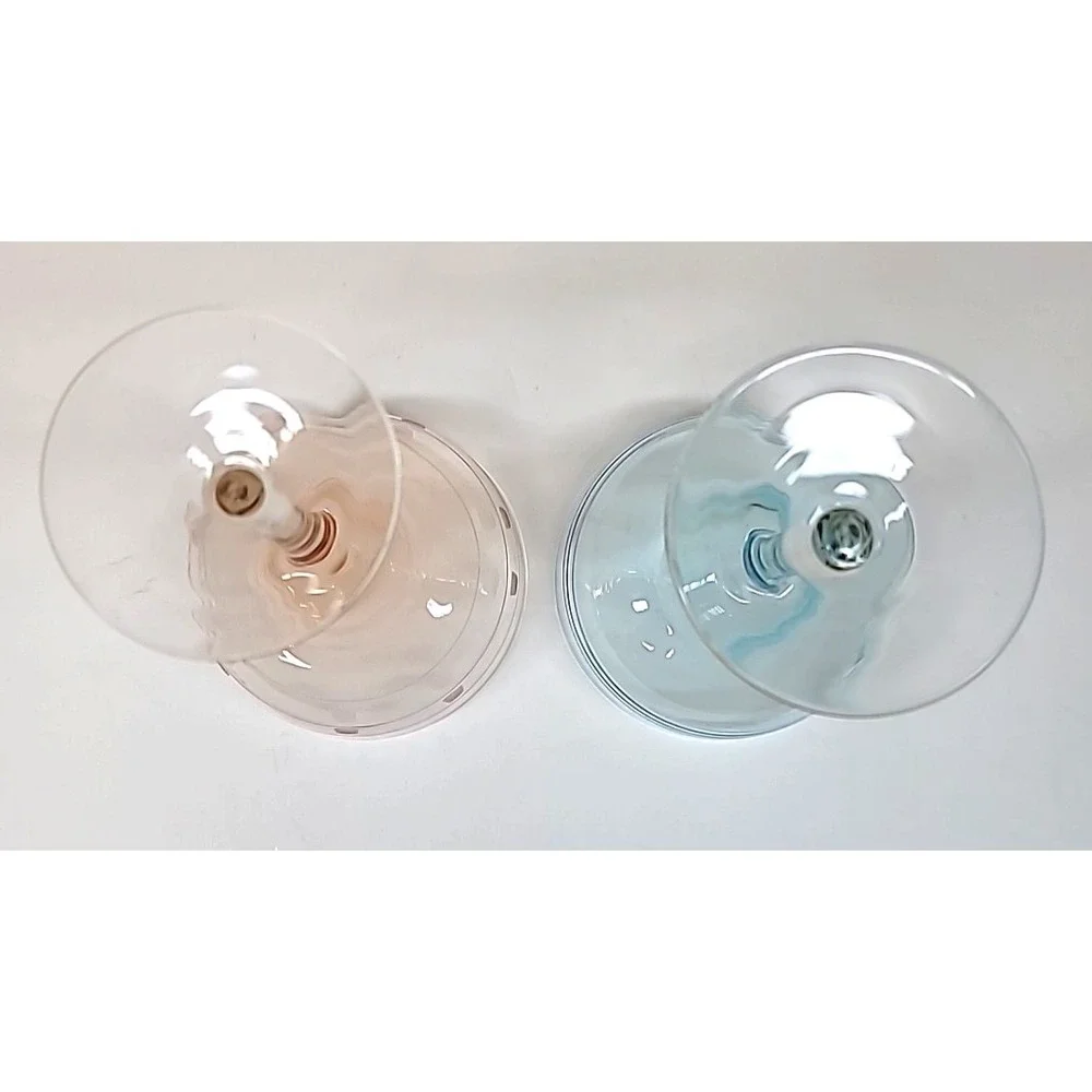Vintage Set 2 Blue & Pink Etched Design Margarita Glasses  7